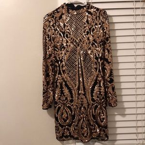 Quiz long sleeve Black and rose gold sequin dress